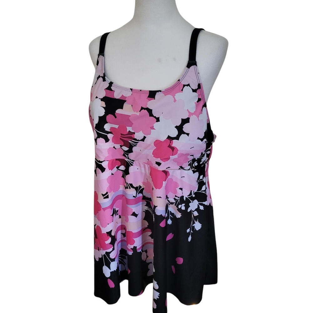 Shein Plus Floral Swim Top Black/Pink sz 3XL